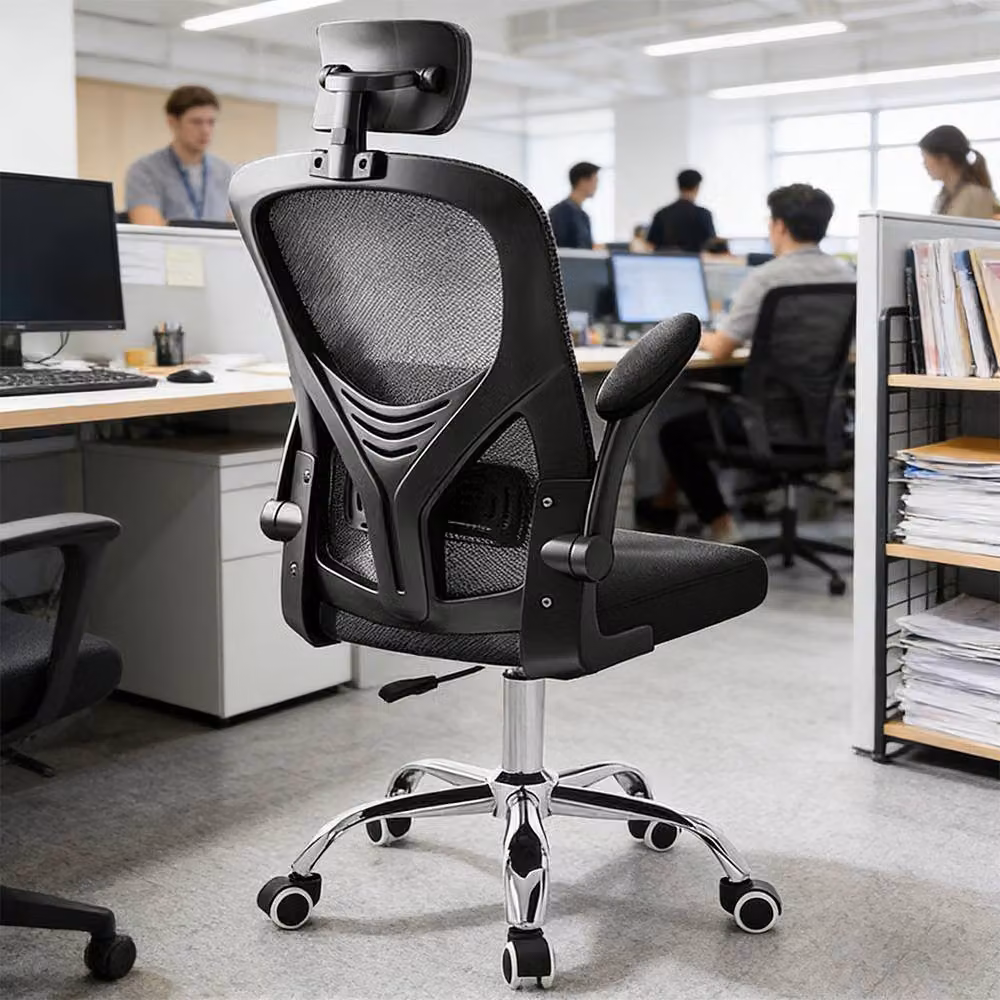 FORGEVIO Black Mesh Task Chair with Headrest and Armrests for Home Office – 5
