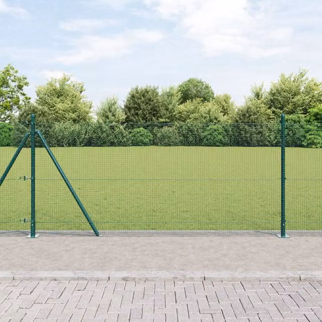 Berkfield Home Green Steel Welded Wire Fence with 13 Flanged Posts, 0.8 x 25 m