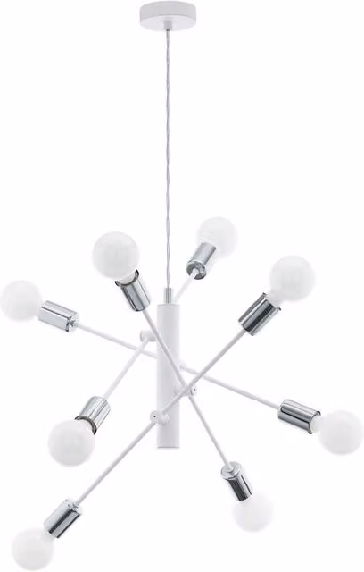 Loops Suspended Pendant Ceiling Light in White and Chrome with E27 Bulb Holder for 8 x 60W Bulbs – 1