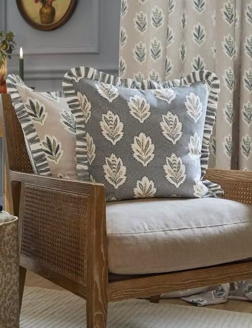 Sanderson Pure Cotton Square Ruffle Cushion in Blue Mix