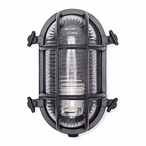 ValueLights Bow Nautical Oval Bulkhead IP64 Outdoor Garden Wall Light in Black – 4