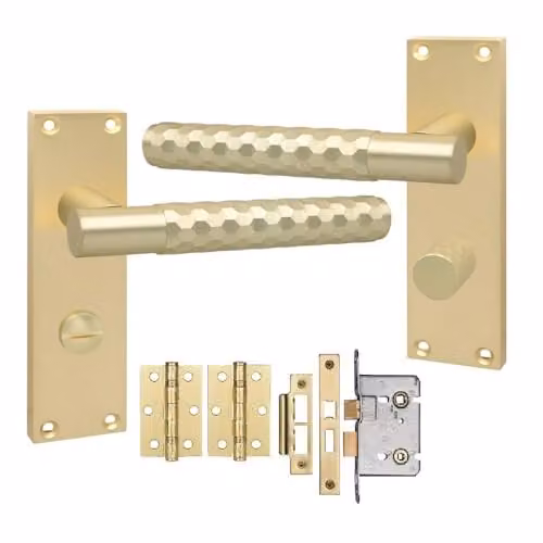 Golden Grace Knurled Metal Bathroom Door Handle Set in Gold and Brass