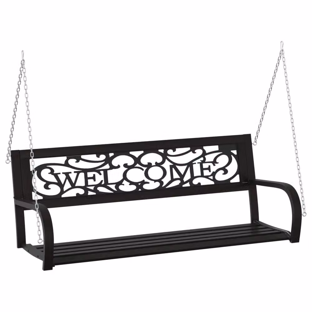 Berkfield Home Classic Garden Swing Bench in Black Powder Coated Steel and Plastic, Width: 125 cm – 2