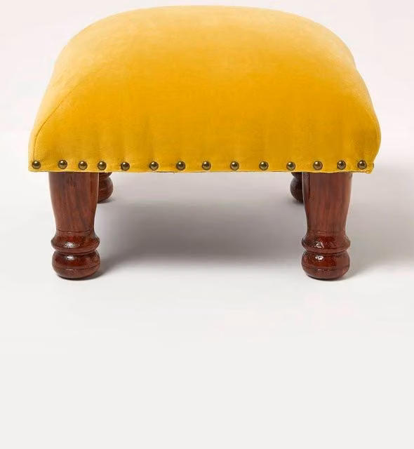 Homescapes Mable Velvet Square Footstool in Yellow, W/D/H: 40 x 40 x 40 cm