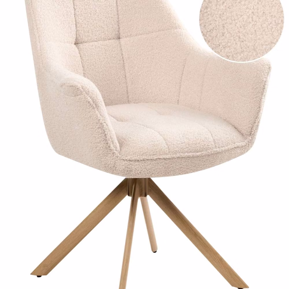 Wyld and Coco Swivel Dining Chair in Light Beige Bouclé with Armrests – 2