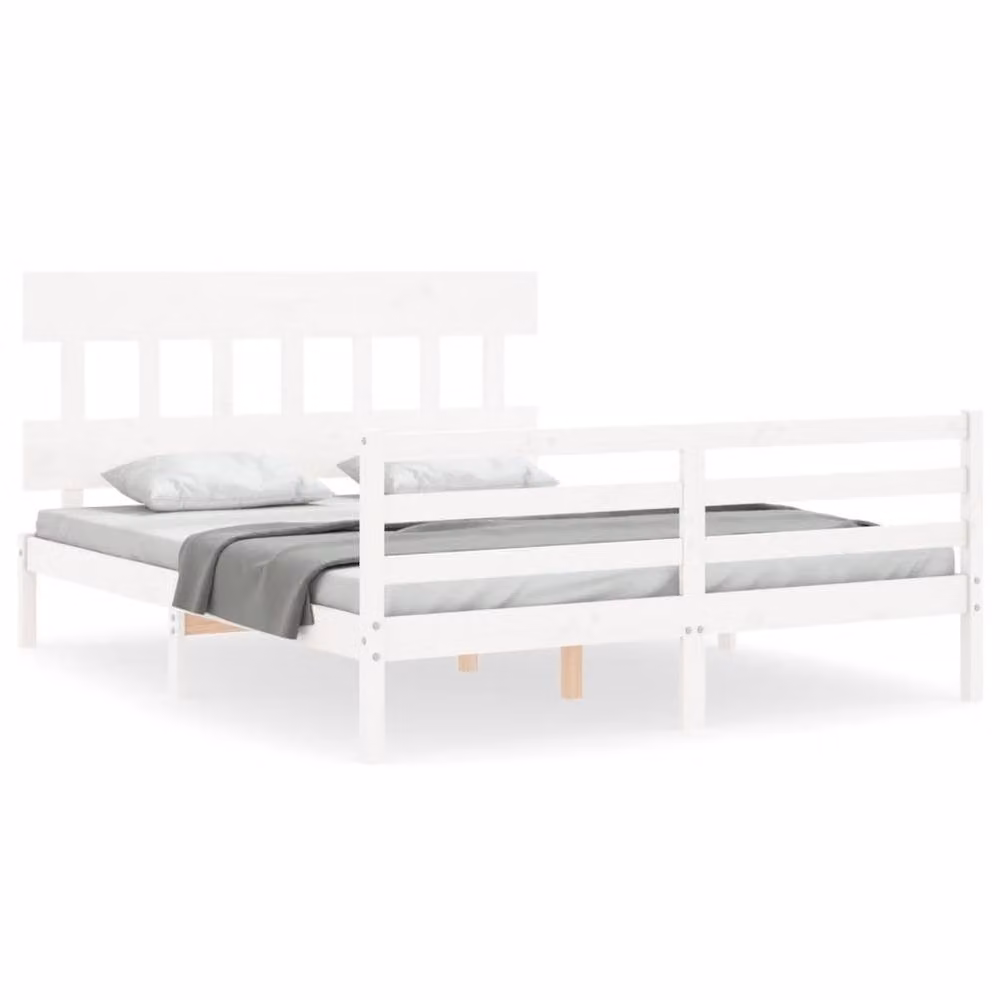 Berkfield Home Beautiful Solid Wood Bed Frame with Headboard in White, W/D/H: 160 x 200 x 81 cm – 2
