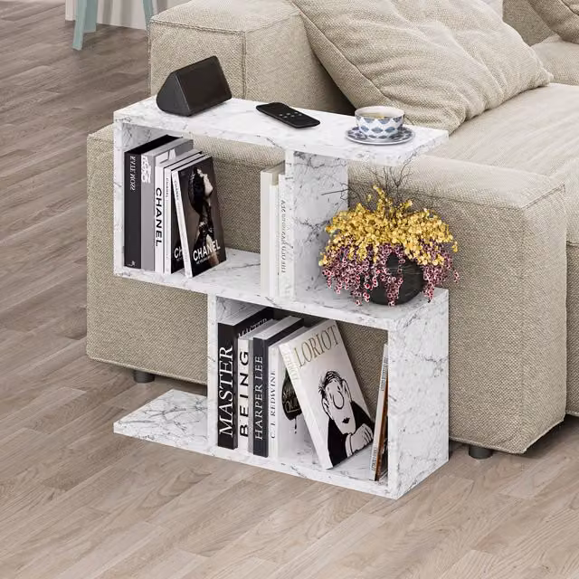 Homemania Modern Multipurpose Coffee Table in White and Black Marble Effect