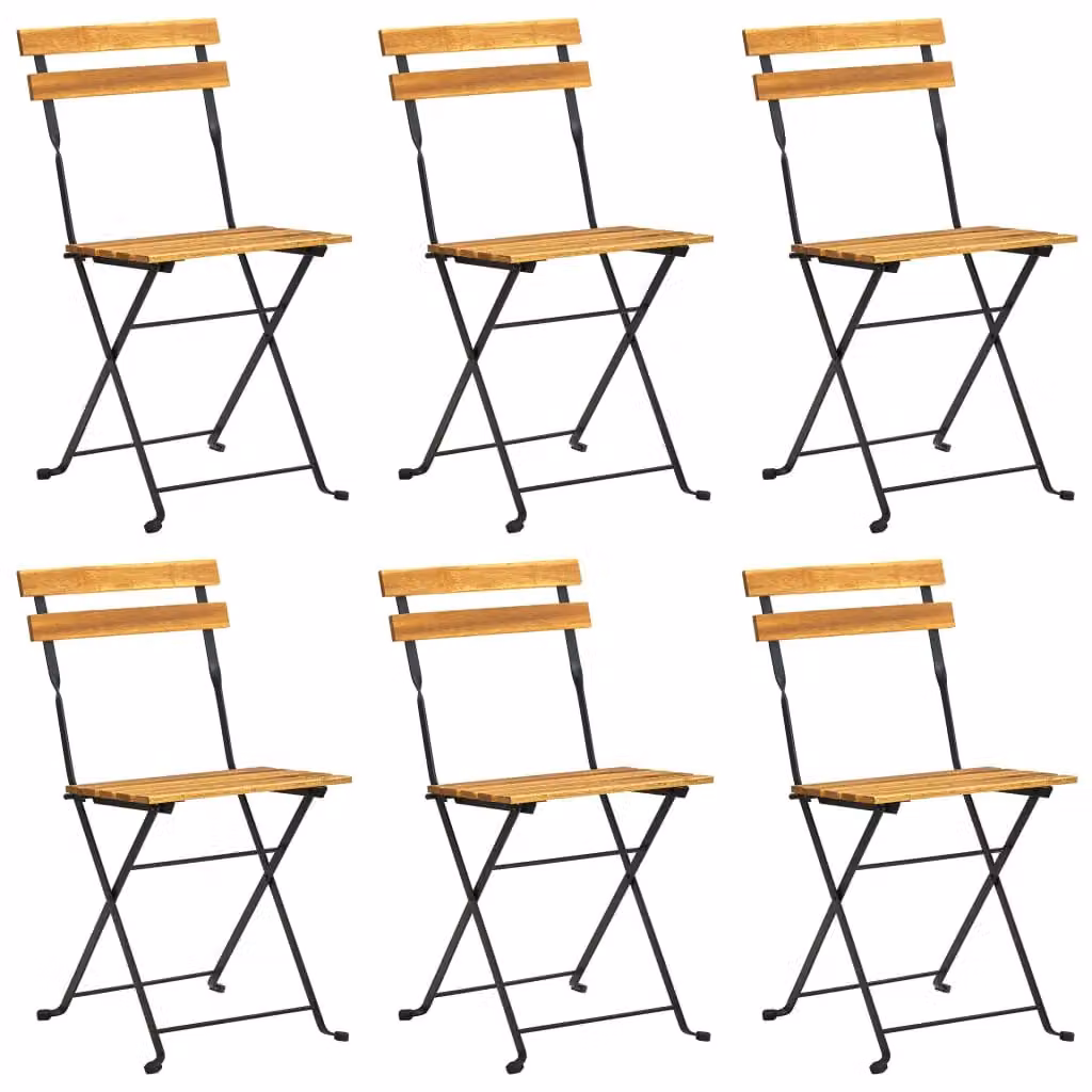 Berkfield Home Set of 6 Folding Garden Chairs in Brown Acacia Wood and Steel