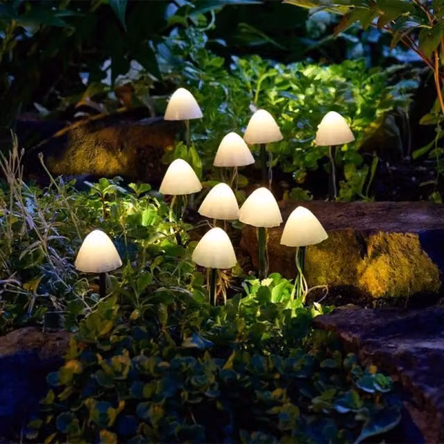Garden Mile Solar Powered Mushroom Lights in Beige, Green and White with Warm White Glow