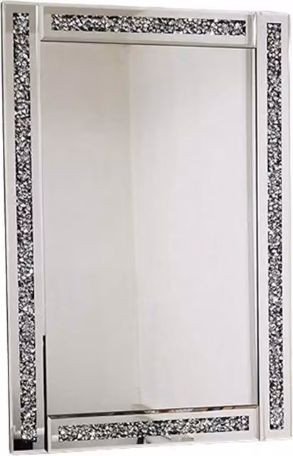 Biznest Crushed Jewel Wall Mirror in Silver with Loose Diamante and Rectangular Glass Design