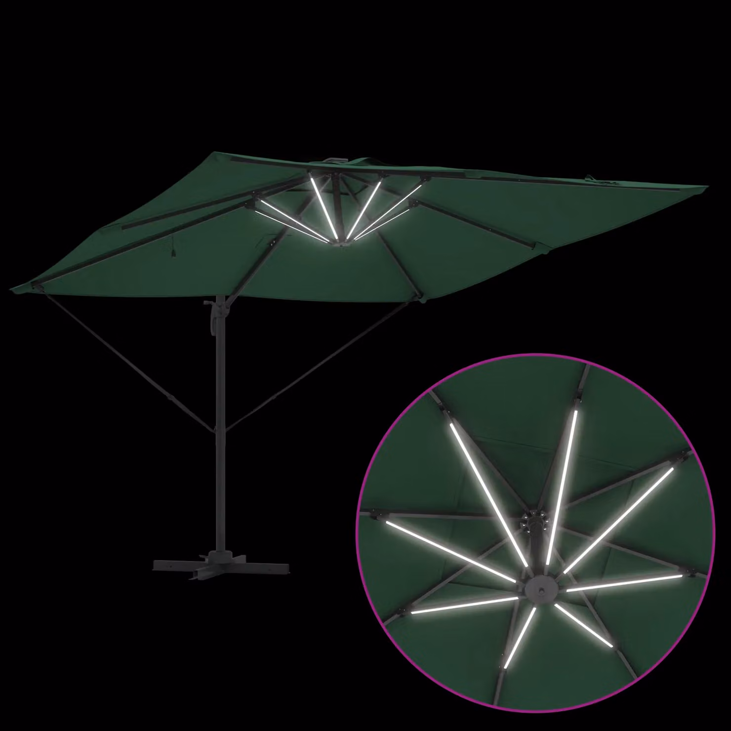 Berkfield Home Roma Cantilever Parasol with LEDs, Green, W/D/H: 286 x 285 x 270 cm – 5