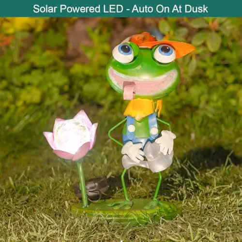 GardenKraft Metal Solar Powered Frog Garden Statue with Multicolour LED Lights – 4