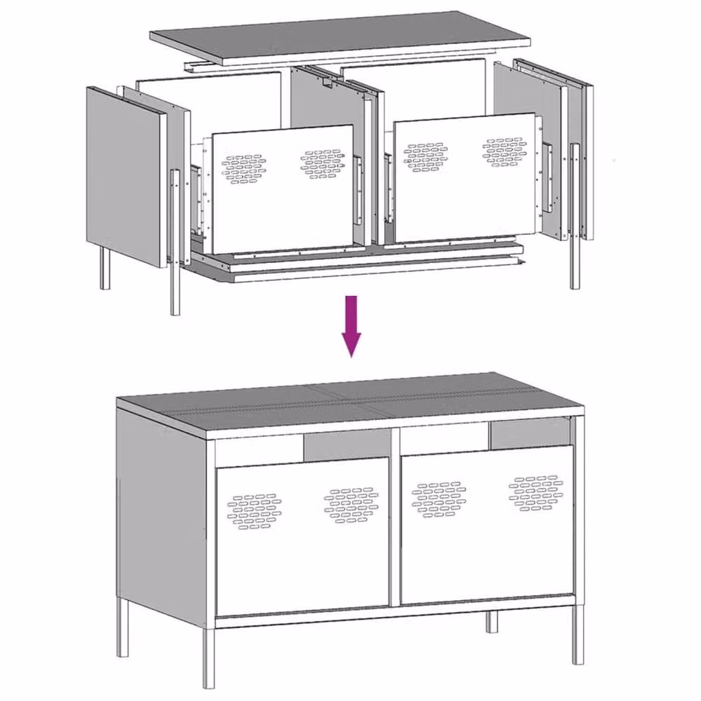 Berkfield Home Black Industrial TV Cabinet in Matt Cold-rolled Steel, W: 68 cm, D: 39 cm, H: 43.5 cm – 5