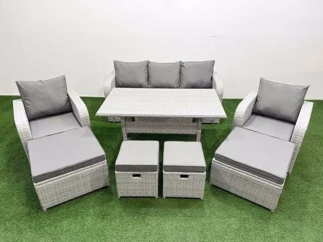 Fimous 9 Seater PE Rattan Outdoor Garden Lounge Sofa Set in Light Grey