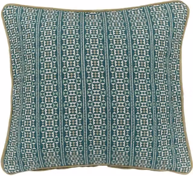 Bedeck of Belfast Azmi Floral Cotton Square Cushion, Blue, Green and White, W/D/H: 50 x 50 x 50 cm