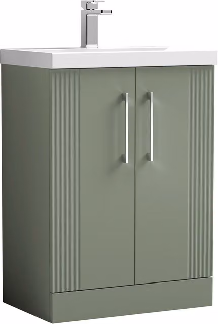 Balterley Floor Standing 2 Door Vanity Unit with Mid-Edge Basin, Satin Green, W: 60 cm, H: 85 cm – 1