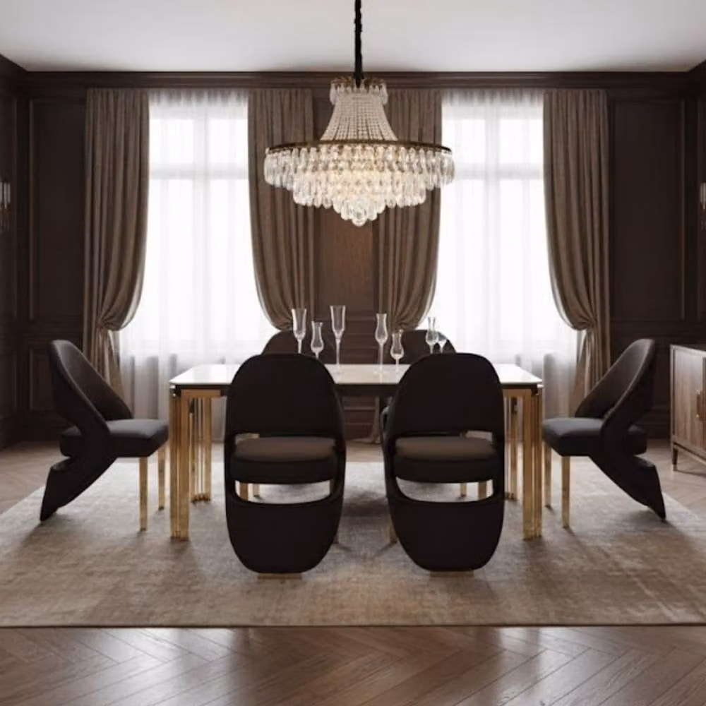 HOME LUXE INTERIOR Sorrento White Marble Rectangular Dining Table and 6 Santorini Black and Gold Chairs – 3
