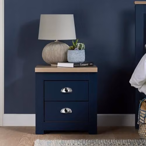 Birlea Highgate 2 Drawer Bedside Table Navy Blue and Oak Effect W/D/H: 44.6 x 39.5 x 48 cm – 2