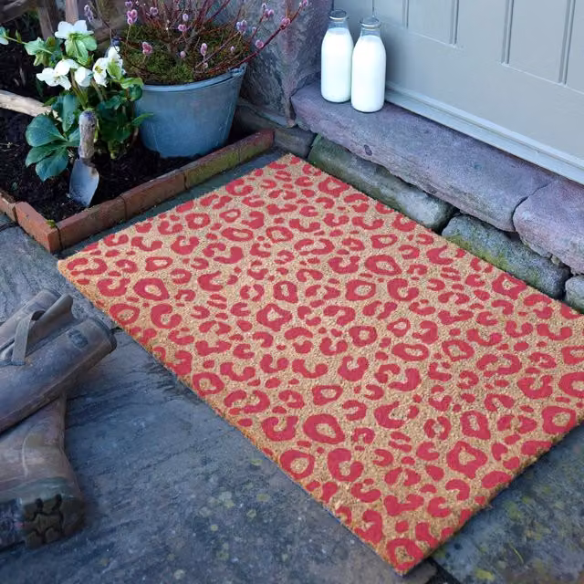 Artsy Mats Pink Leopard Print Doormat in Brown, W: 90 cm, D: 60 cm