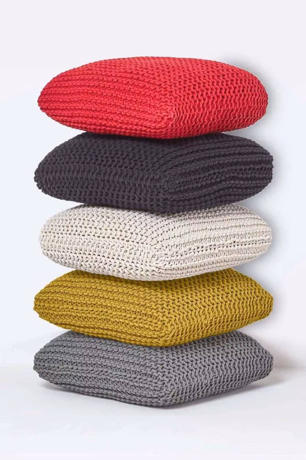 Homescapes Square Cotton Knitted Pouffe Floor Cushion in Yellow – 2