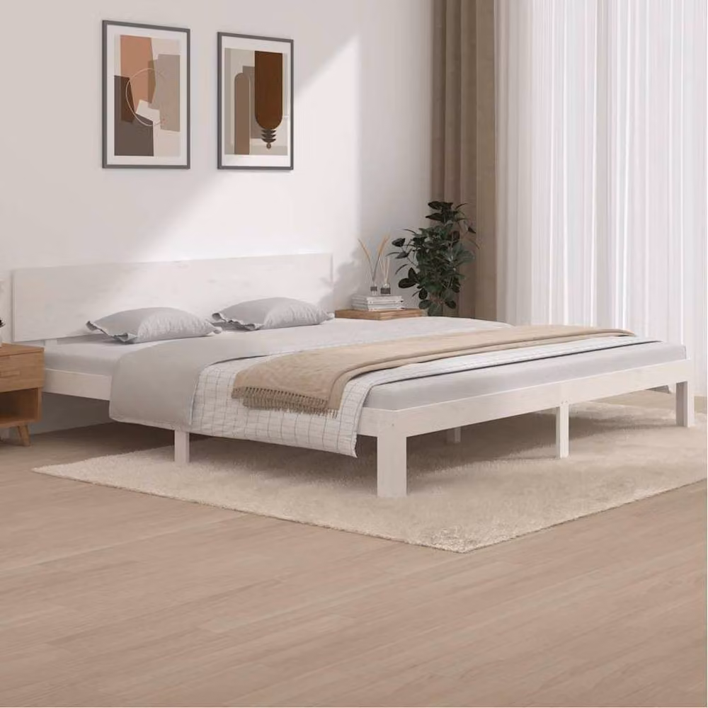 Berkfield Home White Solid Pine Wood Bed Frame 200 x 200 cm – 2