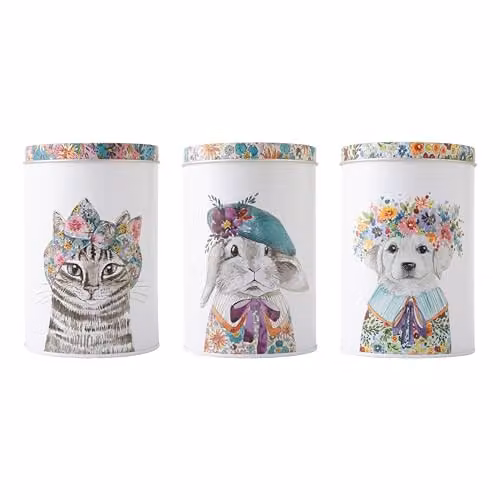 Mikasa Tipperleyhill Set of 3 Multicolour Floral Metal Storage Canisters, W: 10 cm, H: 15 cm