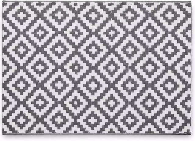 Simpa Geometric Outdoor Reversible UV Resistant Rug in Grey, W: 120 cm, D: 180 cm