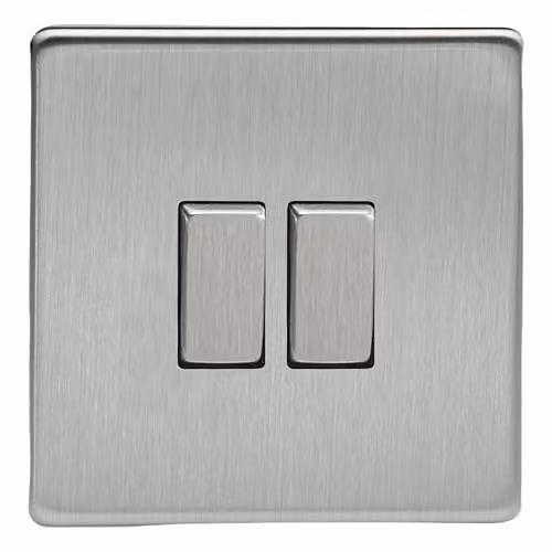 Varilight Double Rocker 2-Way Light Switch in Screwless Brushed Steel, Silver