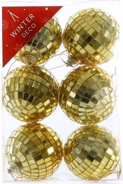 KDMD Gold Disco Ball Christmas Baubles, 6 Pack, Diameter: 6 cm