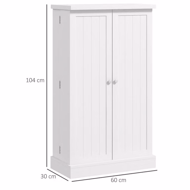 Wyld Haus Kanese White 6 Tier Kitchen Pantry Cabinet with Slatted Hinged Doors, W/D/H: 60.0 x 30.0 x 104.0 cm