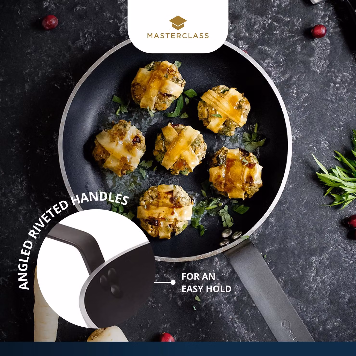 MasterClass Heavy Duty Non-Stick Aluminium Frying Pan, 24cm, Grey or Black – 5