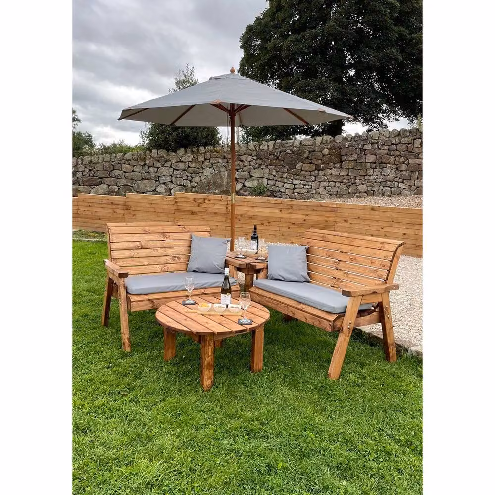 Charles Taylor Four Seater L-Shape Garden Furniture Set with Round Coffee Table in Brown, L190 x W178 x H98 cm – 3