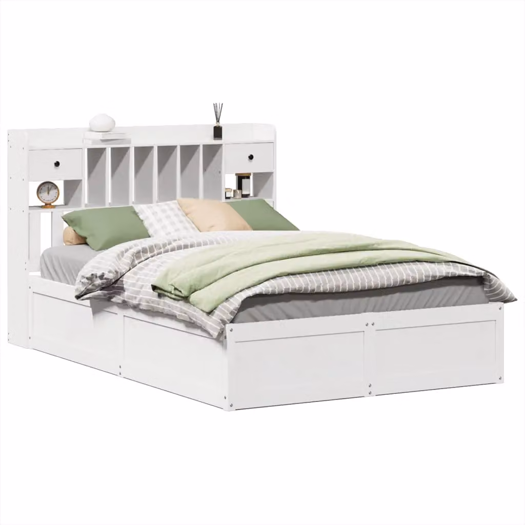 Berkfield Home Rustic White Solid Pine Bed Frame W/D/H: 140 x 190 cm – 2