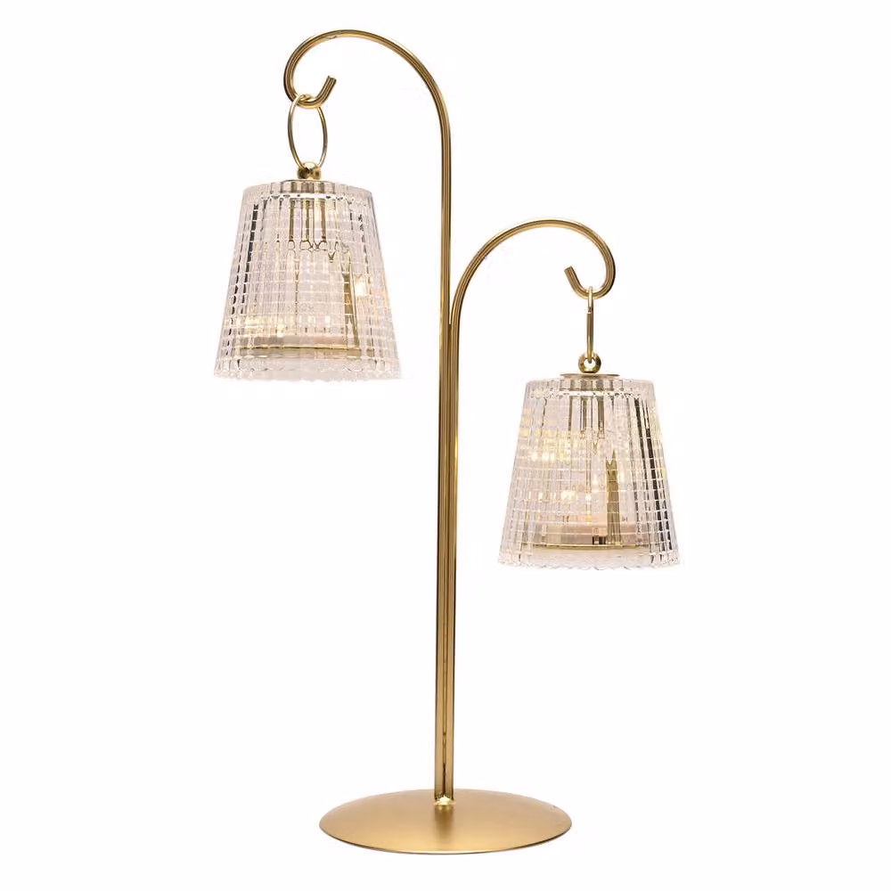 Hestia Double LED Table Lamp in Gold and Brass with Glass Cylinder Shade – 2
