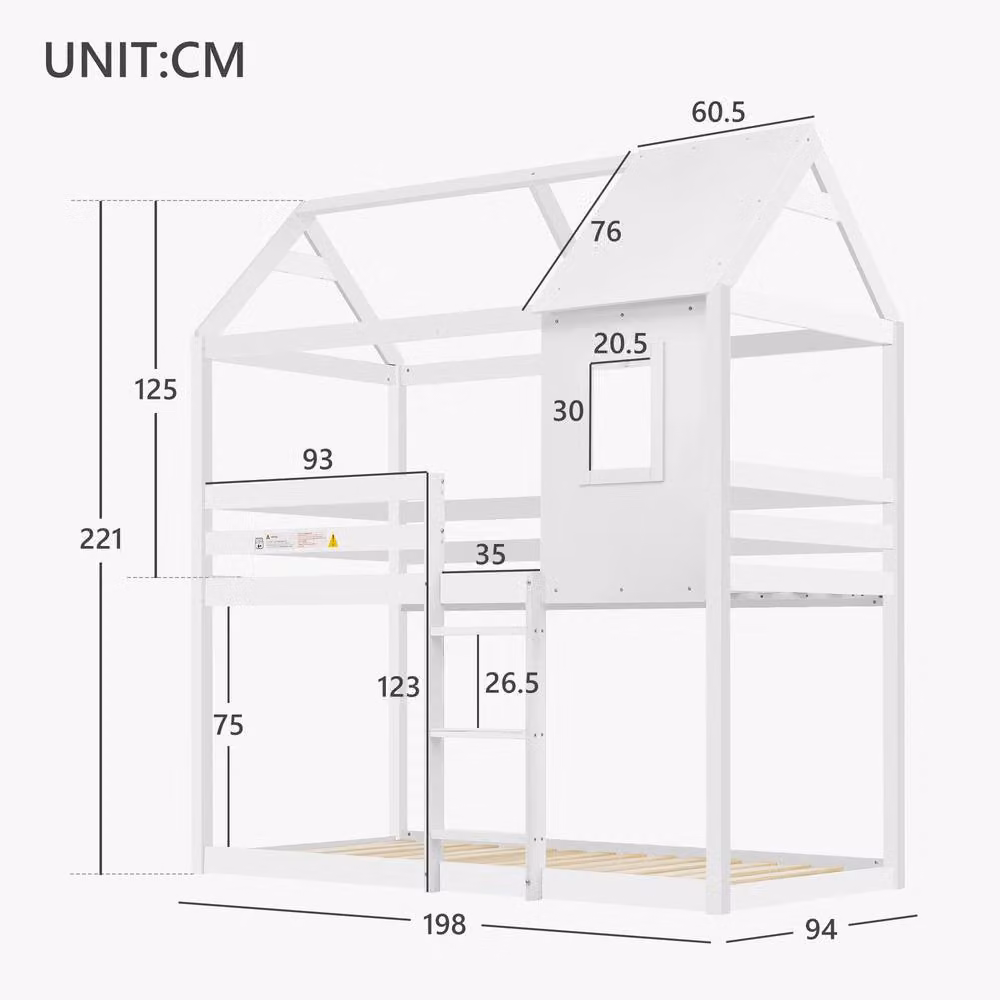 ModernLuxe White Wooden Single Over Single Bunk Bed for Kids with Solid Pine Frame, H 221 x W 120 x D 94 cm – 3