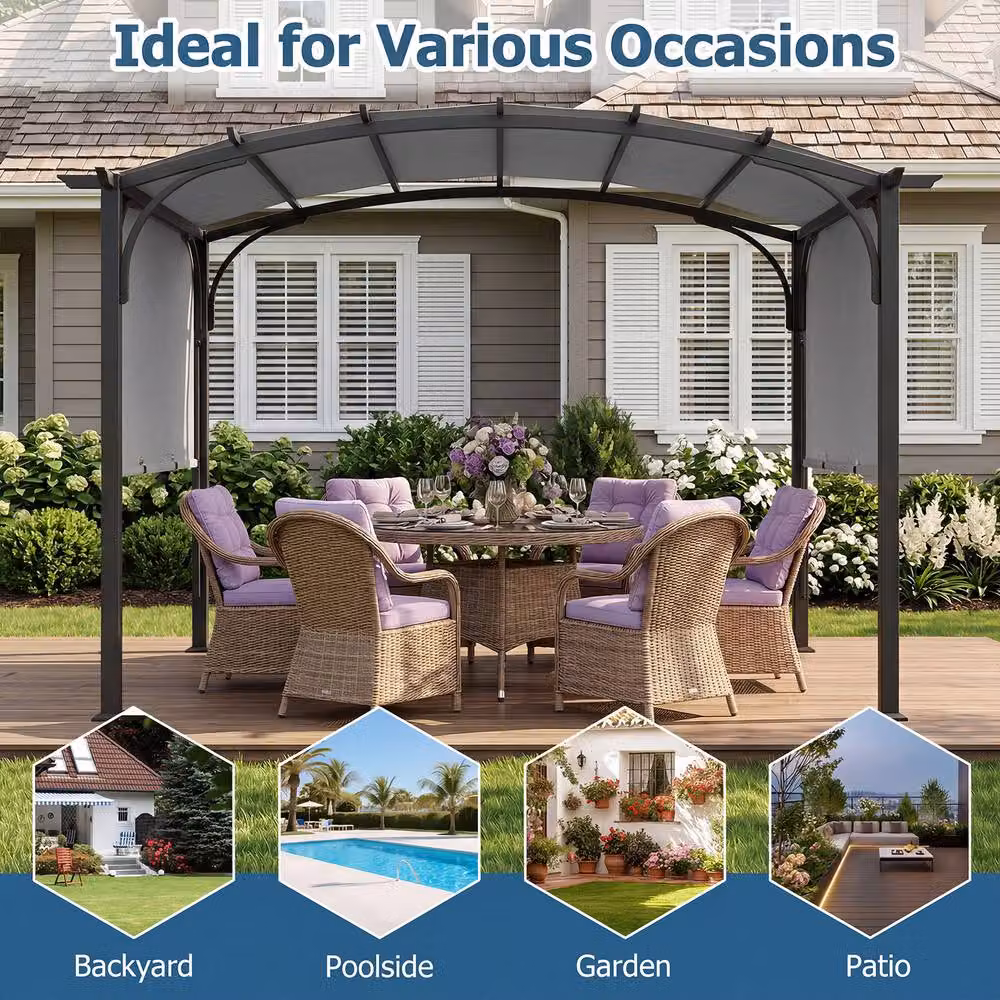 Gymax Retractable Arched Garden Pergola with Grey Canopy – 5
