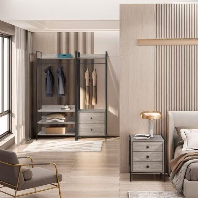 Swish Furniture Alva 3 Piece Modern Open Wardrobe Bedroom Set in Grey Oak
