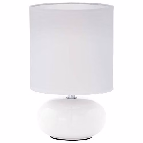Loops White Ceramic Table Lamp with White Fabric Shade and E14 Bulb Holder
