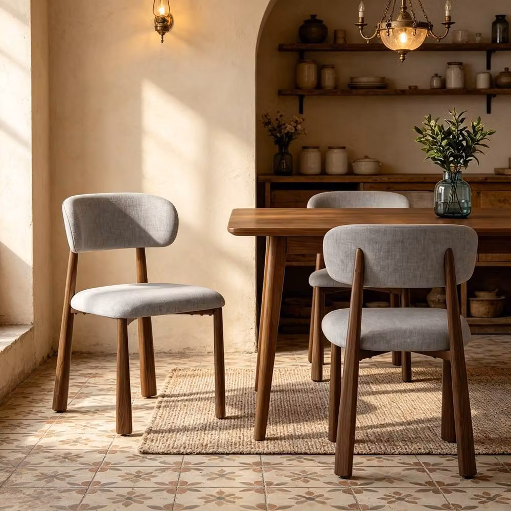 Merax Set of 2 Grey Chenille Upholstered Dining Chairs with Metal Legs – 4