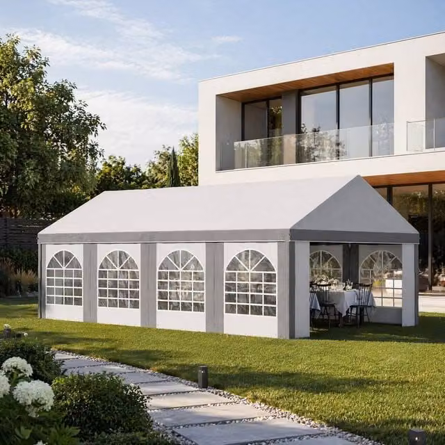 STILVORA White Party Canopy with Sidewalls, Zipped Doors and Windows, W/D/H: 8 x 4 x 2.5 m – 1