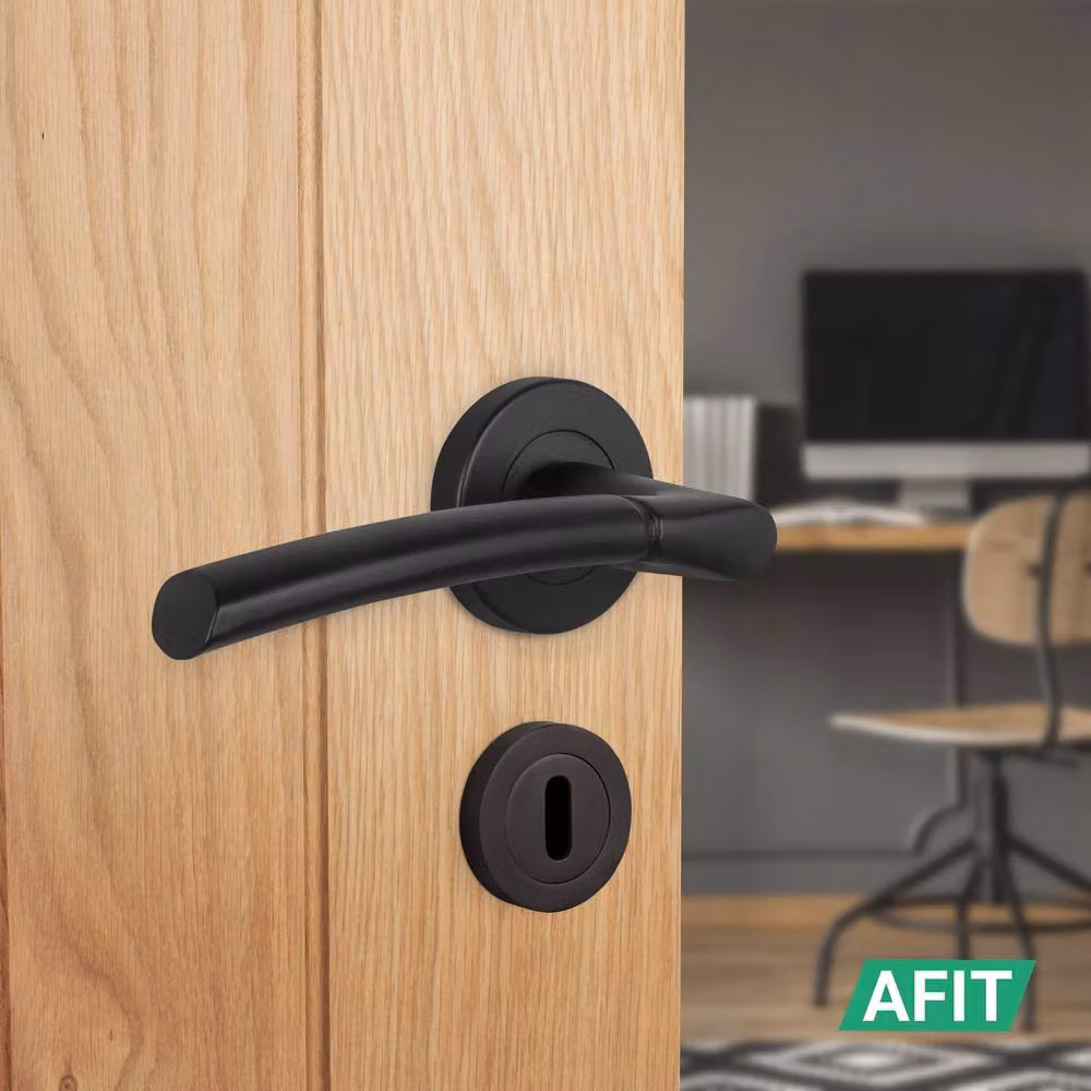 AFIT Matt Black Round Rose Door Handle with Keyed Lock, 64mm Internal Lever, W/D/H: 15.0 x 150.0 x 150.0 cm – 5