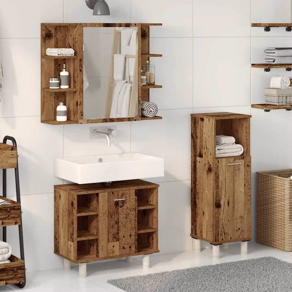 Berkfield Home 3 Piece Rustic Brown Bathroom Furniture Set – 2