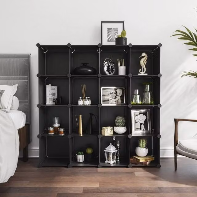 KORVIXA 15-Cube Freestanding Shoe Rack in Black