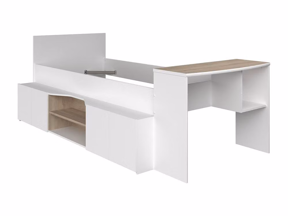 Vente-unique Single Combination Bed with Desk and Storage, White – 2