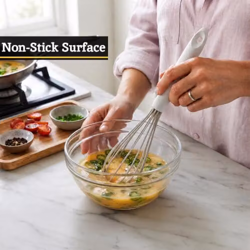 Premier Housewares Natural Stone Silicone Whisk in Beige and White, Heat Resistant and Non-Scratch with Hanging Loop – 4