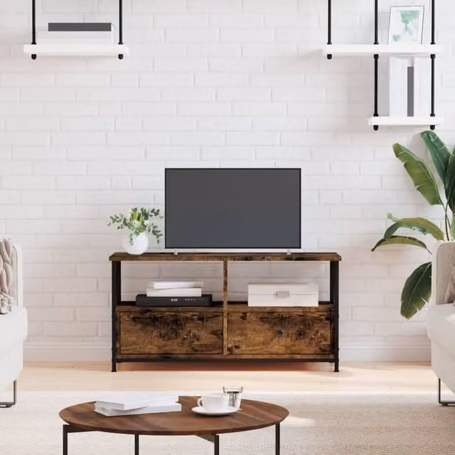 Berkfield Home Smoked Oak TV Cabinet in Brown, W/D/H: 90 x 33 x 45 cm