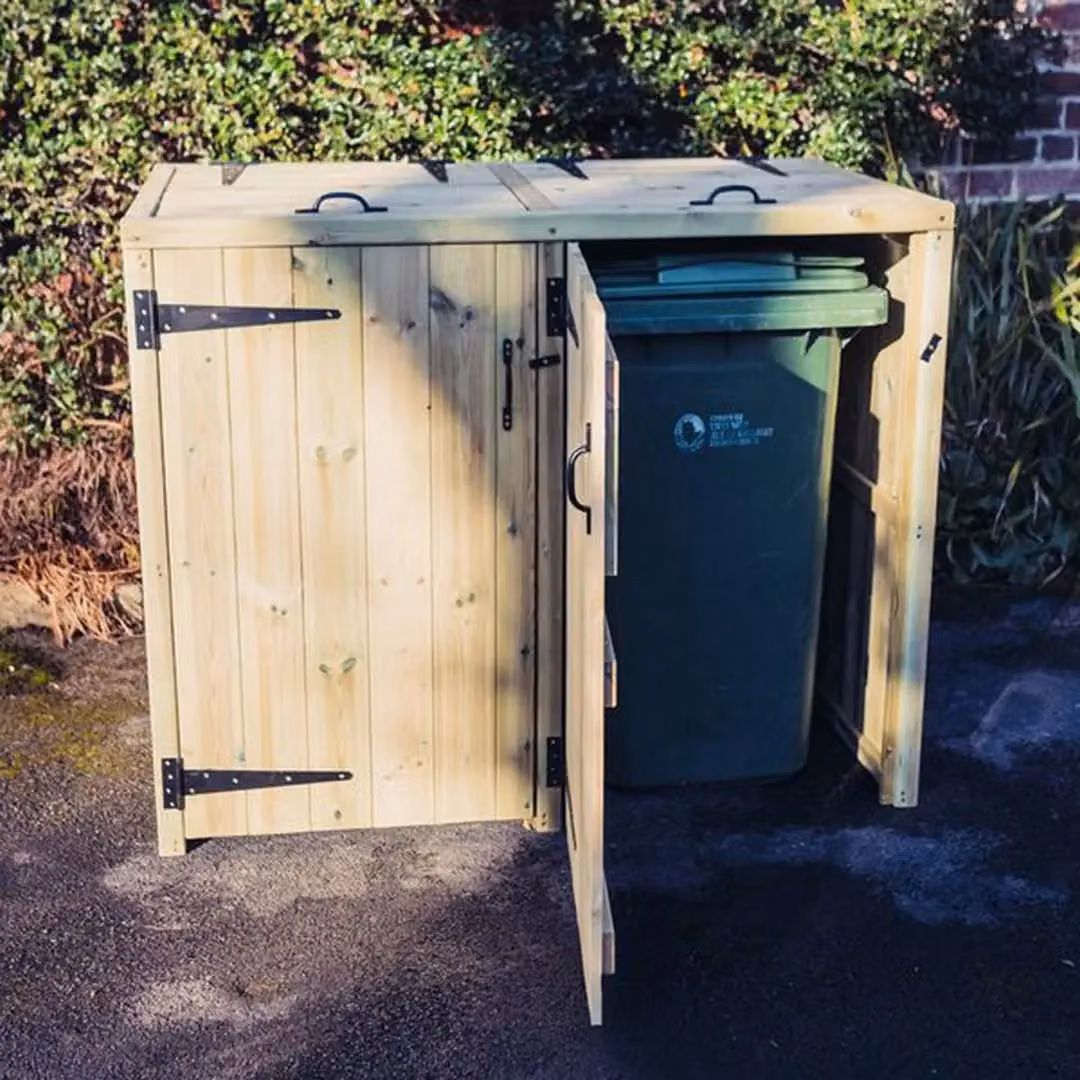 Churnet Valley Garden Furniture Ltd Deluxe Double Bin Store in Brown Wood, W/D/H: 140 x 90 x 120 cm – 2