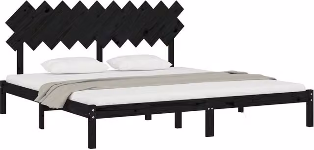 Berkfield Home Beautiful Bed Frame in Black Solid Pine Wood, W/D/H: 200 x 200 x 205.5 cm