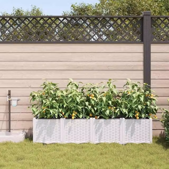 Berkfield Home Set of 4 White Plastic Garden Planters with Water Irrigation System – 1