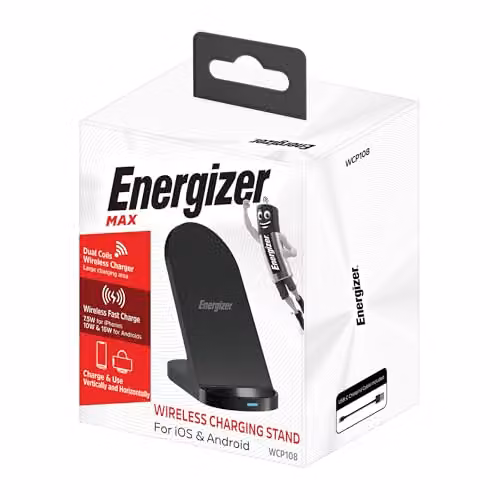 Energizer Black QI Wireless Charging Stand 15W Ultra-Thin Charging Pad with USB-C – 3